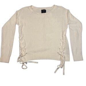 Abercrombie & Fitch White Lace Up Side Tie Knit Crewneck  Sweater - Size Small